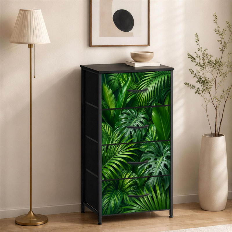 Commode à 4 tiroirs pour chambre à coucher Tropical Monstera