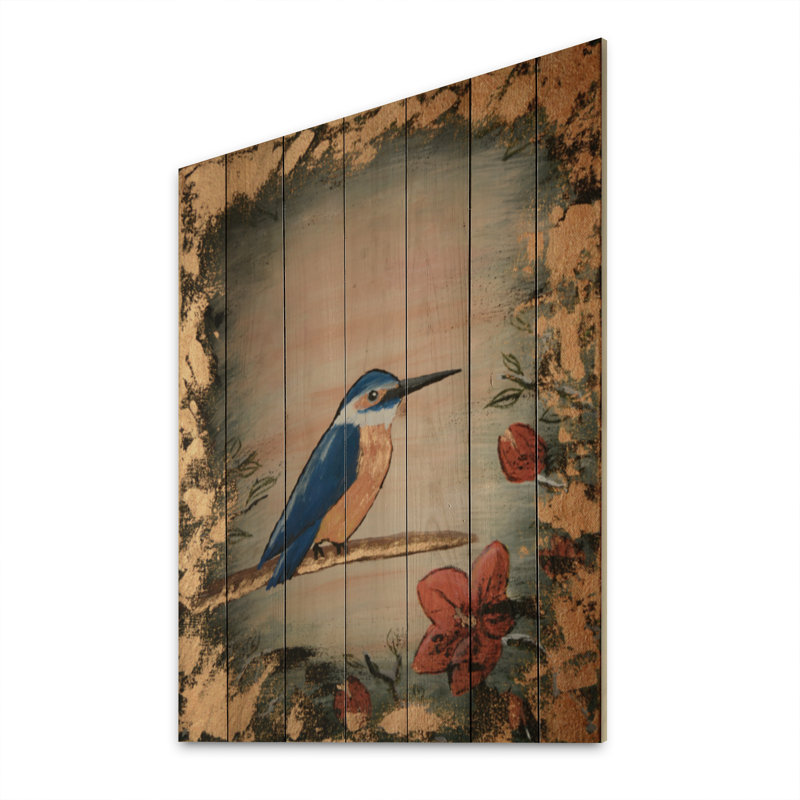 Martin-pêcheur argent moderne - peinture sur bois sans cadre, H 20 po x l 12 po x P 1 po