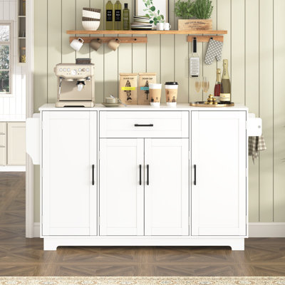 54.3" Sideboard Buffet Cabinet with 4 Doors, 1 Drawer, Door Storage, Side Shelves and Hanging Rod for Dining Room