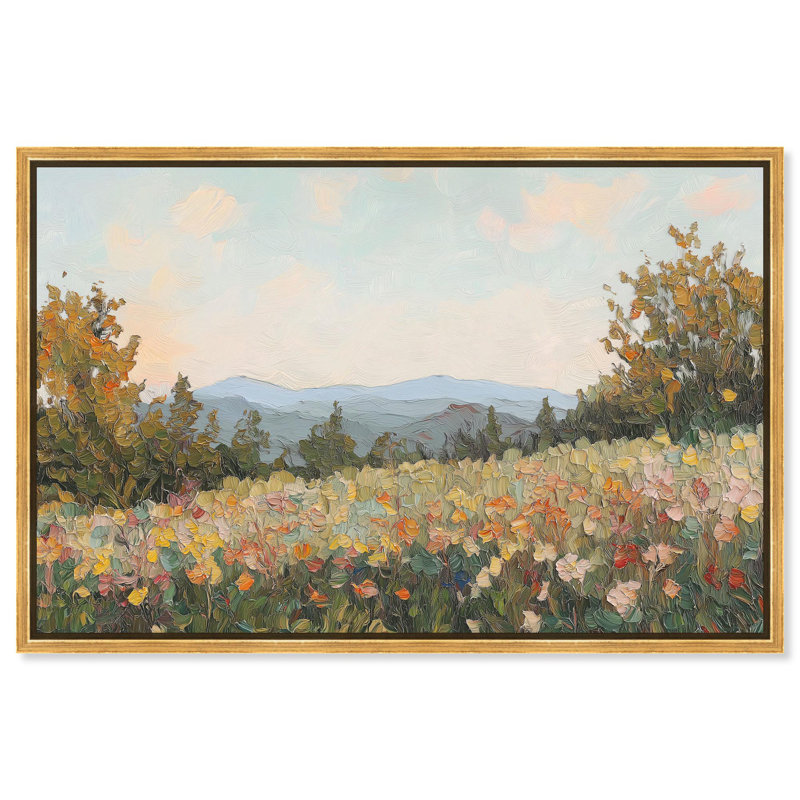 «Blossoms Together III», art floral classique par Art Remedy, Cadre flottant doré, H 3 po x l 55 po x P 1,8 po
