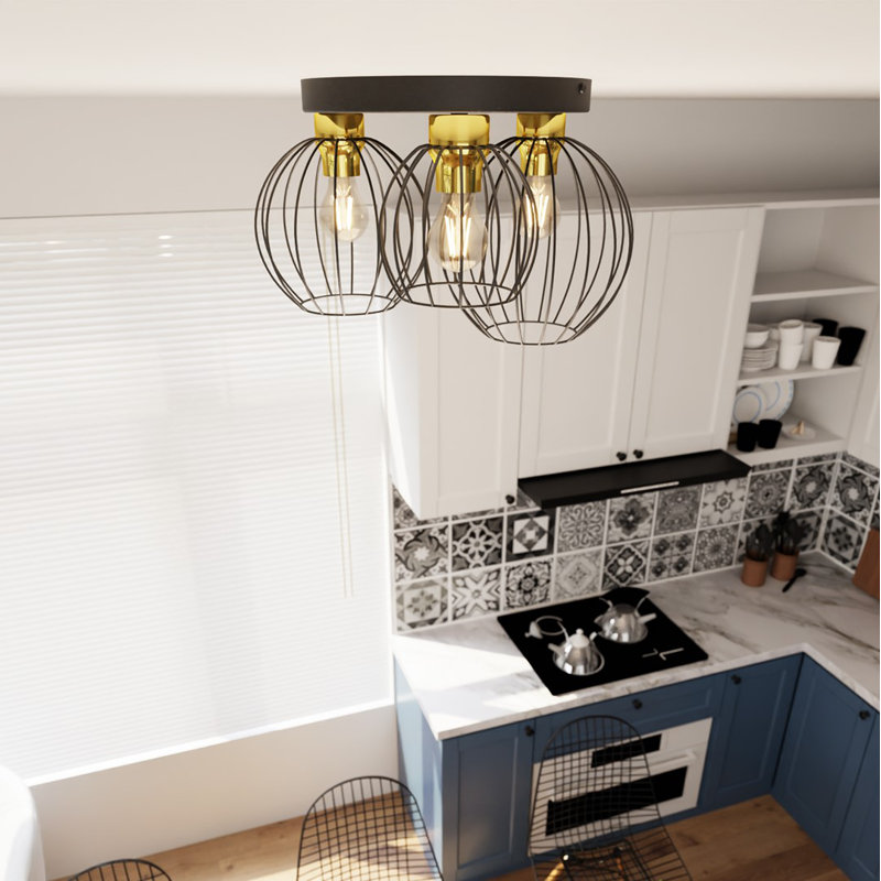 Alyessa Flush Mount, Matte Black/Gold