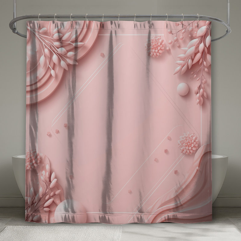 Rideau de douche rose à motif floral extra long, L 70 po x H 84 po