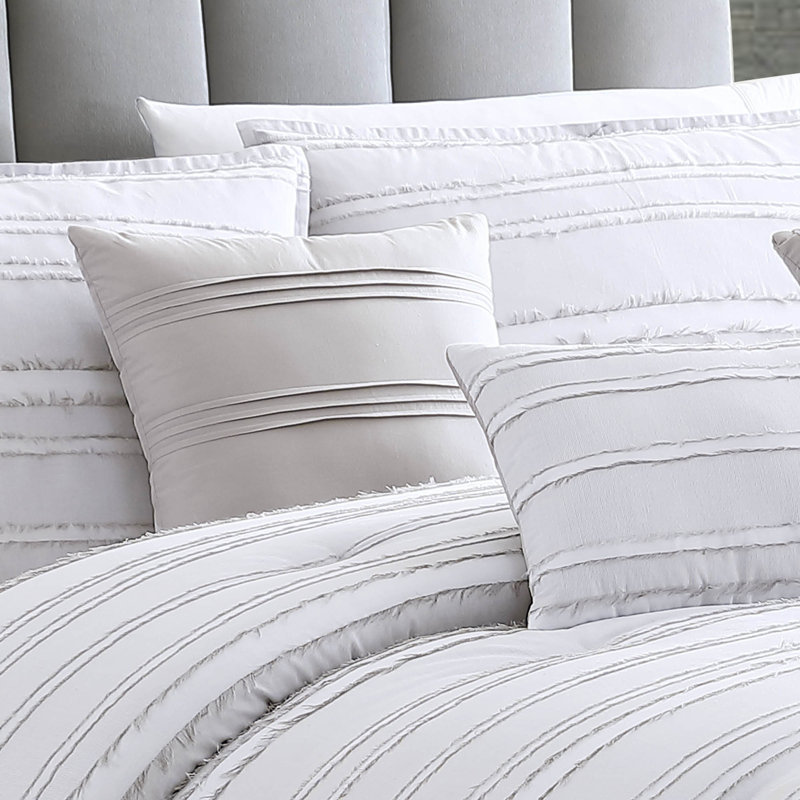 Boston White Cotton King Comforter Set with Decorative Pillows