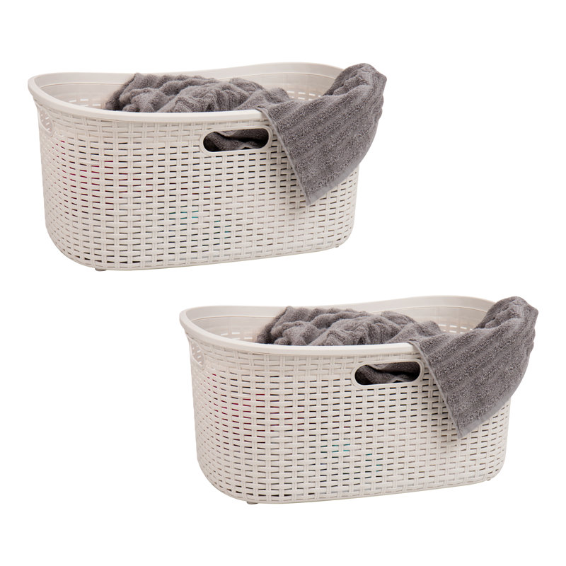  Panier à linge 40 L, panier à linge, design en osier, plastique, L 23 po x l 14,5 po x H 11 po, Ivoire