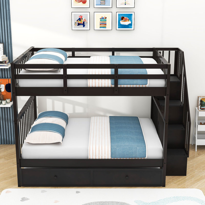 Doresha Kids Bunk Bed with Trundle, Espresso, Full Over Full