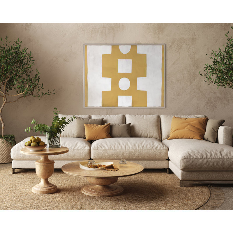 Yellow And White Abstract Print by Paule Marrot, 44" H x 56" W x 1.25" D, Yellow/White, Acrylic Box