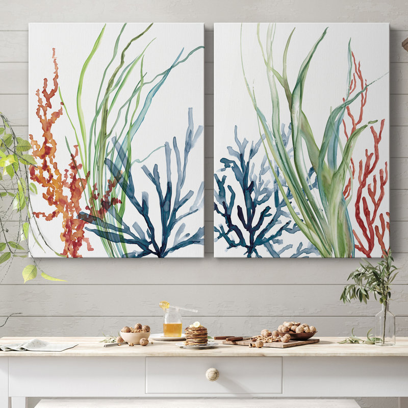 Océan jardin I - ensemble de 2 reproductions d'art, H 32 po x l 24 po, Toile tendue, No Frame