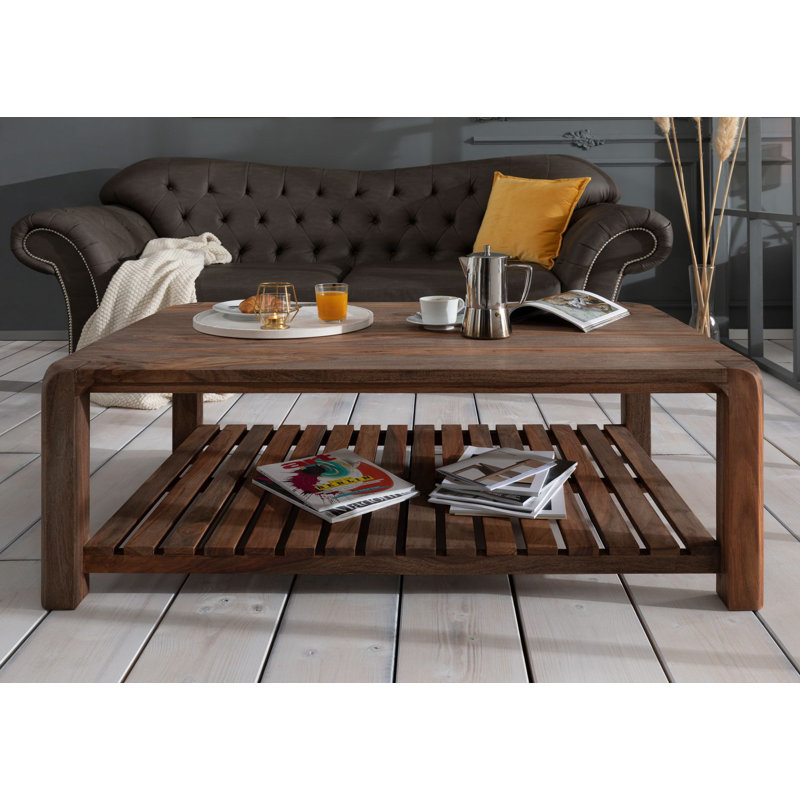 Bueno Solid Wood Solid Wood Coffee Table with Storage, Dark Brown