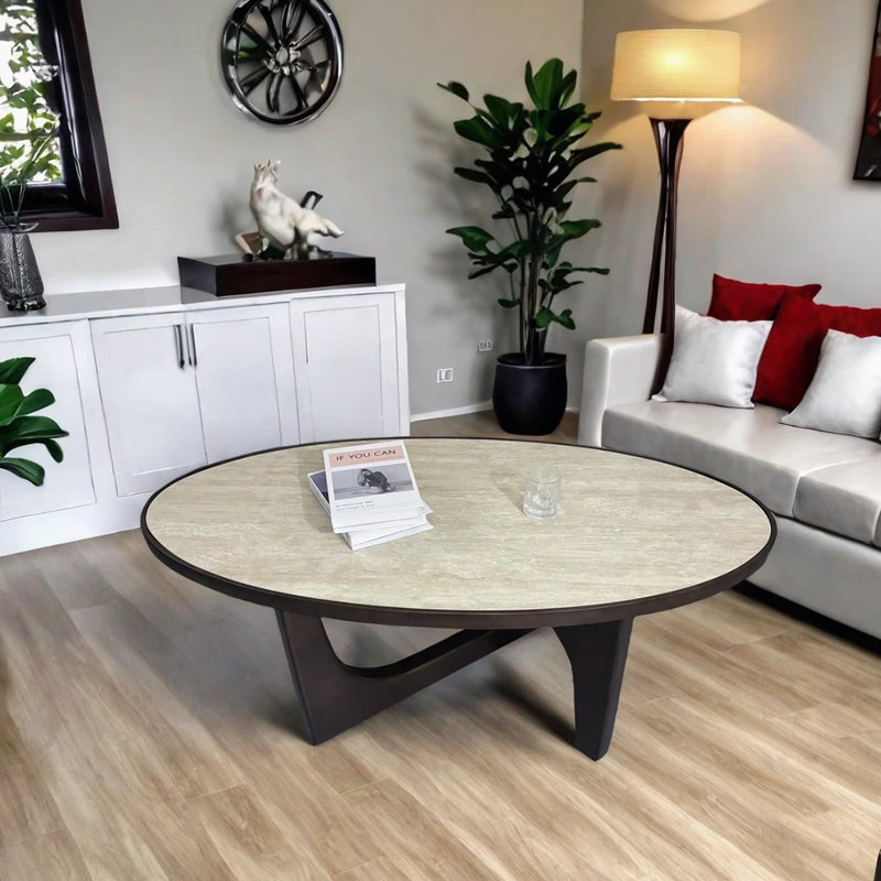 Table basse minimaliste en bois massif de travertin, H 17,71 po x L 51,18 po x l 27,55 po