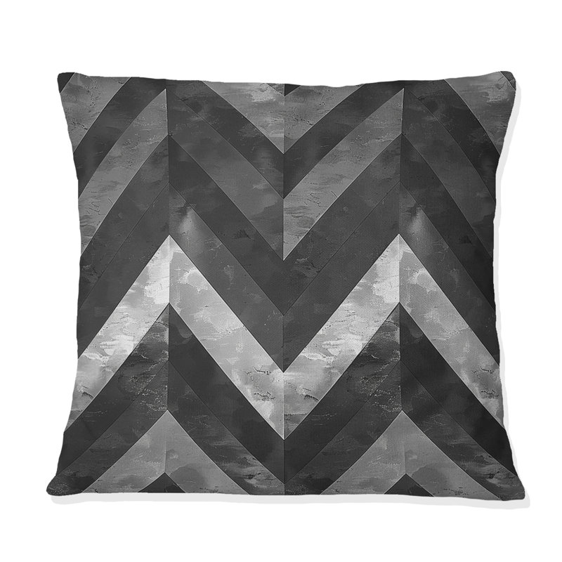 Imprimé à chevrons gris - Coussin décoratif moderne, H 16 po x l 16 po