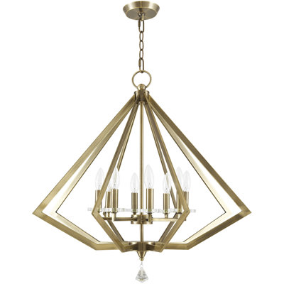 Lustre géométrique à 8 lumières de style bougie avec des accents de cristal Metzinger
