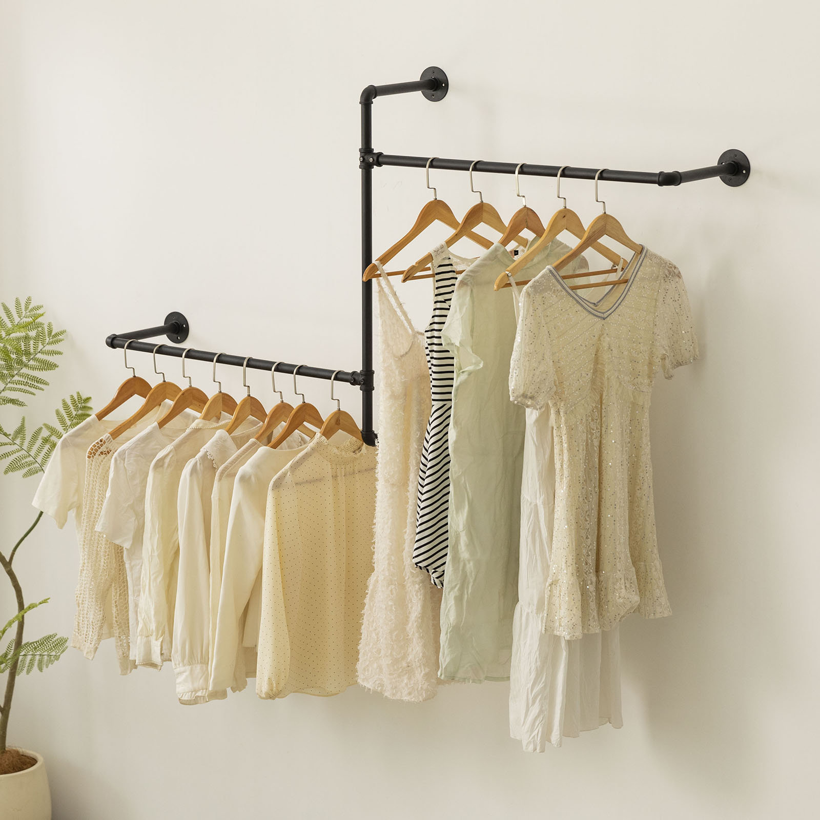 Williston Forge Industrial Pipe Clothing Rack Wall Garment Rack With ...