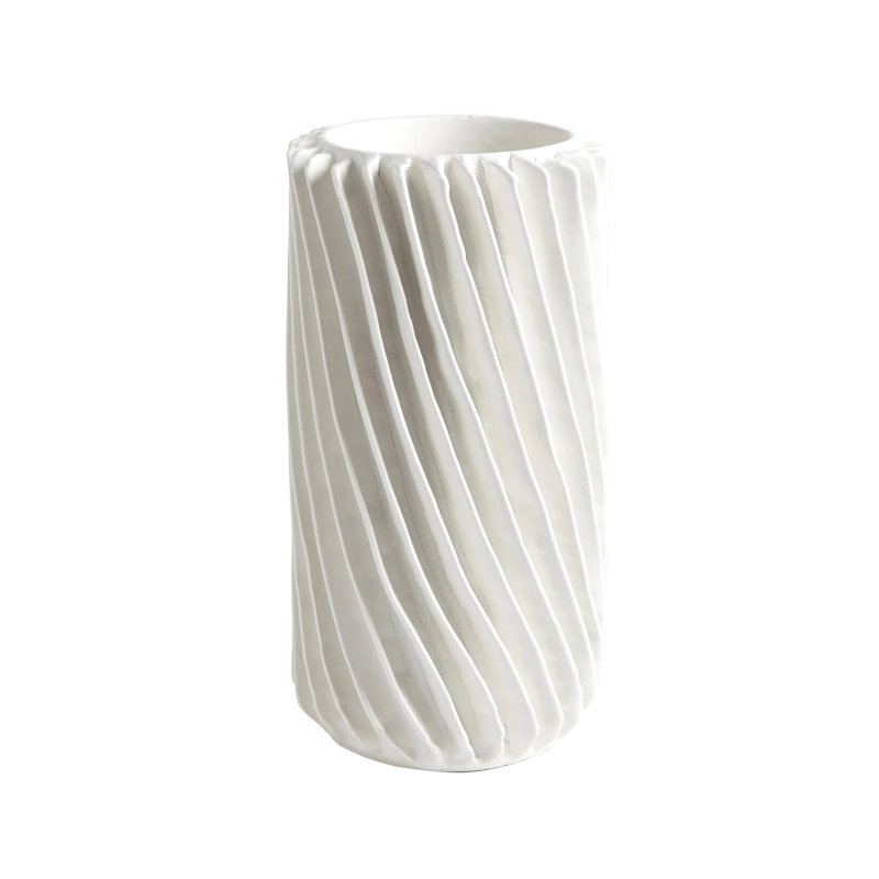 Radiator Swirl Matte White Ceramic Cylinder Vase 16.5''