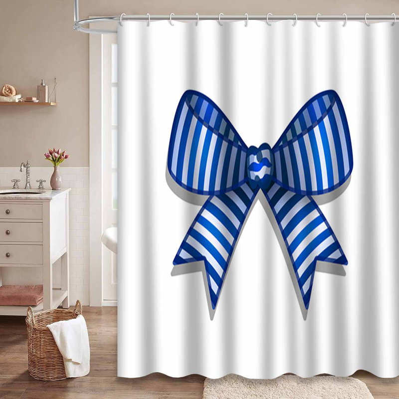 Rideau de douche bleu marine à rayures bleues avec 12 crochets, L 72 po x l 78 po