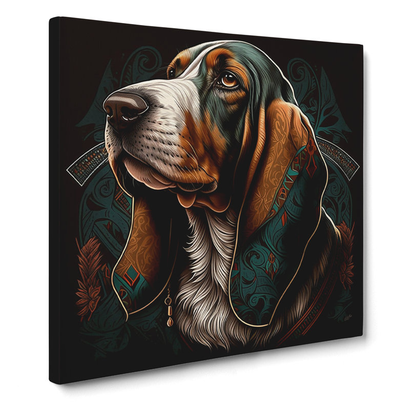 Basset Hound Neo-Traditional - Wrapped Canvas - Framed Print, 35cm H x 35cm W x 3cm D