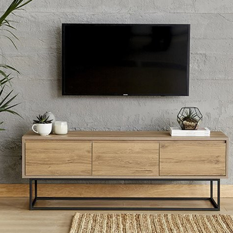 Modern Industrial TV Stand with 3 Drawers, Walnut & Black, 55.1 x 19.7 x 15.7 inches | 100% Melamine Coated Particle Board, Metal Legs | Wall-Mountable Design, Ample Storage & Stylish Look for Living Room