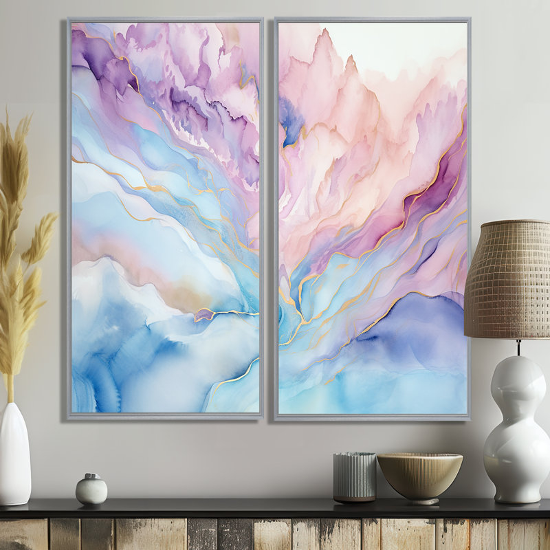 Rose et bleu lever de soleil glacier - décoration murale moderne bleue, H 20 po x l 24 po, Impression encadrée flottante