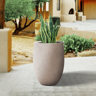 16" W x 21.5" H Concrete Tall Round Flower Planter Handcrafted Brown Large Plant Pots with Drainage Hole