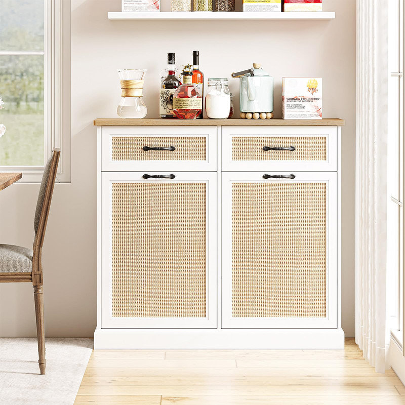 Armoire poubelle double inclinable, armoire poubelle en rotin avec rangement de 20 gallons, armoire poubelle cachée pour la cuisine, le salon et la salle à manger