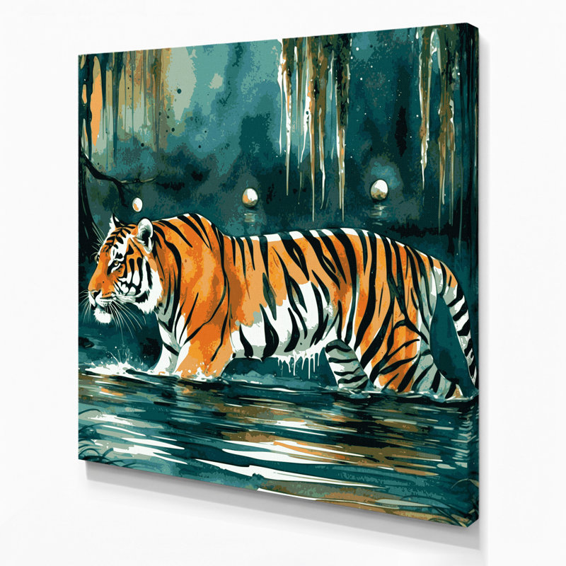 «Big Cats Swamp Tiger», art mural sur toile bleue, H 12 po x l 12 po