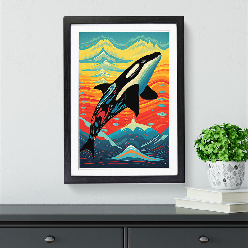 Orca Whale Op No.2 - Single Picture Frame Print on Wood, Black Framed, 34cm H x 25cm W x 2cm D