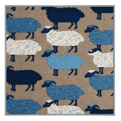 Tapis bleu à motif de moutons lavables 