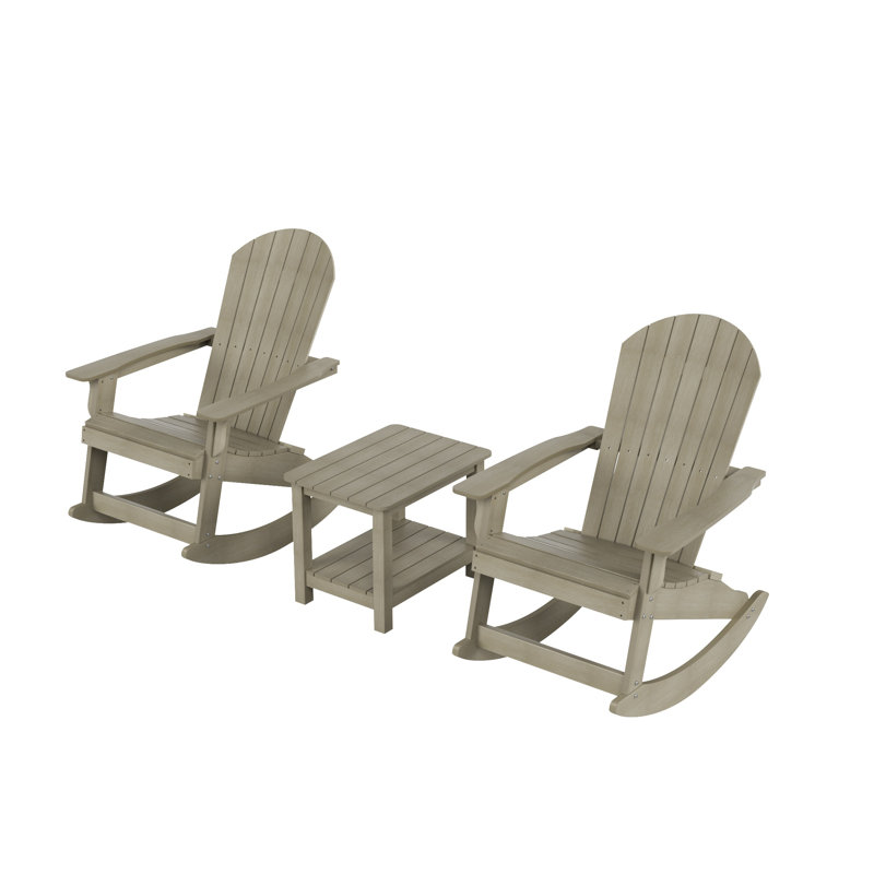Arrlo 2 - Person Outdoor Adirondack Rocking Seating Set with Table, Weathered Gray