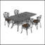 Table de salle à manger en aluminium coulé durable avec cadre noir, trou pour parasol et finition résistante aux intempéries pour les réceptions à l'extérieur