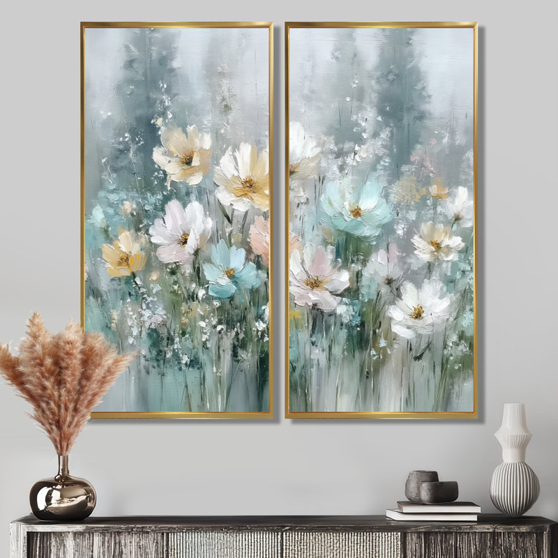 «Yellow Blue Wildflowers In Bloom - Wildflowers», impression sur toile à motif floral jaune 2 pièces, H 40 po x l 40 po, Doré