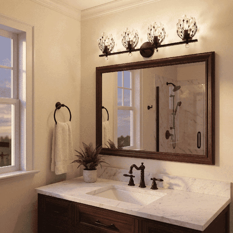 Sandiacre 4-Light Vanity Light in Matte Black, Matte Black, 9.5" H x 31" W x 31" D, 4 Lights