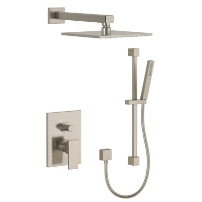 Scala Pressure Balance Shower System with 2-Way Diverter, 8-Inch Rain Shower Head and Hand Shower with Slide Bar, Valve Included