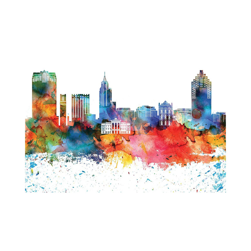 Raleigh Skyline by WallDecorAddict - Wrapped Canvas Painting, 20.32 cm H x 30.48 cm W