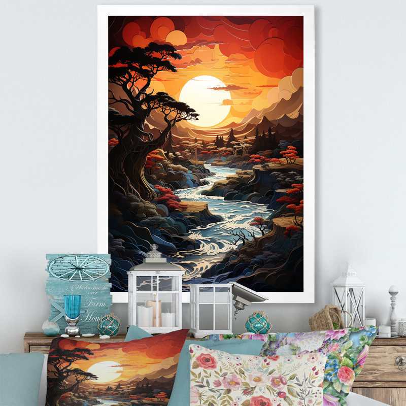 Tajana Sunset Dusks Embrace Papercut - impression, H 32 po x l 24 po x P 1 po, Cadre photo blanc