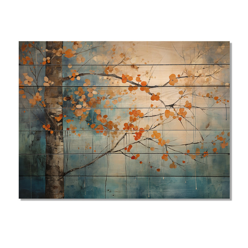 Érable orange sarcelle brillant braises II sur bois, H 24 po x l 32 po x P 0,78 po