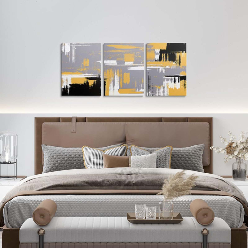 3 Piece Wrapped Canvas Print, Yellow/Grey