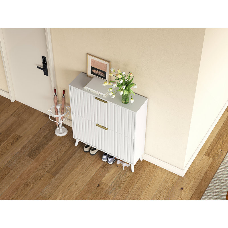 Armoire de rangement pour chaussures étroite avec pieds en bois massif et ensemble anti-basculement de sécurité