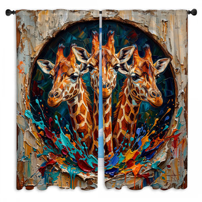 Trois girafes peignant des rideaux de fenêtre en girafe obscurcissant - 2 panneaux