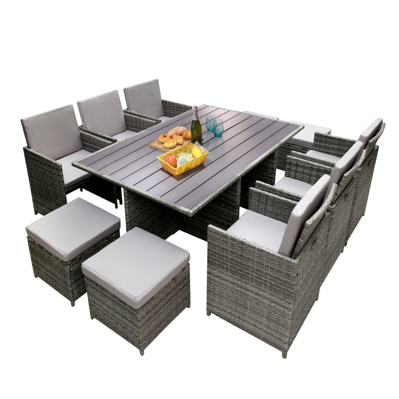 Brunn 10 - Person Patio Dining Set Umbrella Hole Included Rectangular Table with Cushions Included