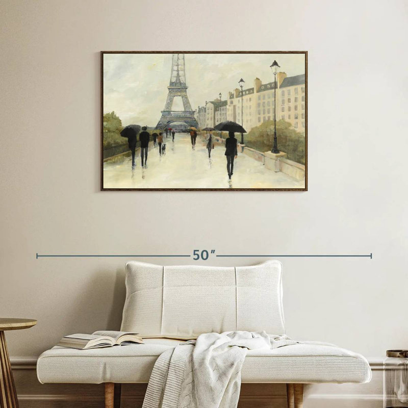 Eiffel sous la pluie, 37 po x 25 po, Cadre flottant en noyer