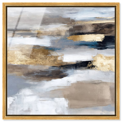 Tawny Tides II, impression acrylique encadrée, grand format, art abstrait par Art Remedy, cadre doré, 20 x 20