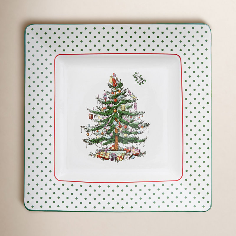 Christmas Tree POLKA DOT SQUARE PLATTER 10"