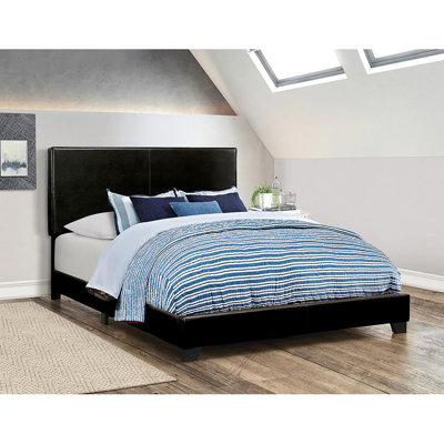 Lit à panneau double moderne en similicuir noir pour une configuration de chambre à coucher élégante