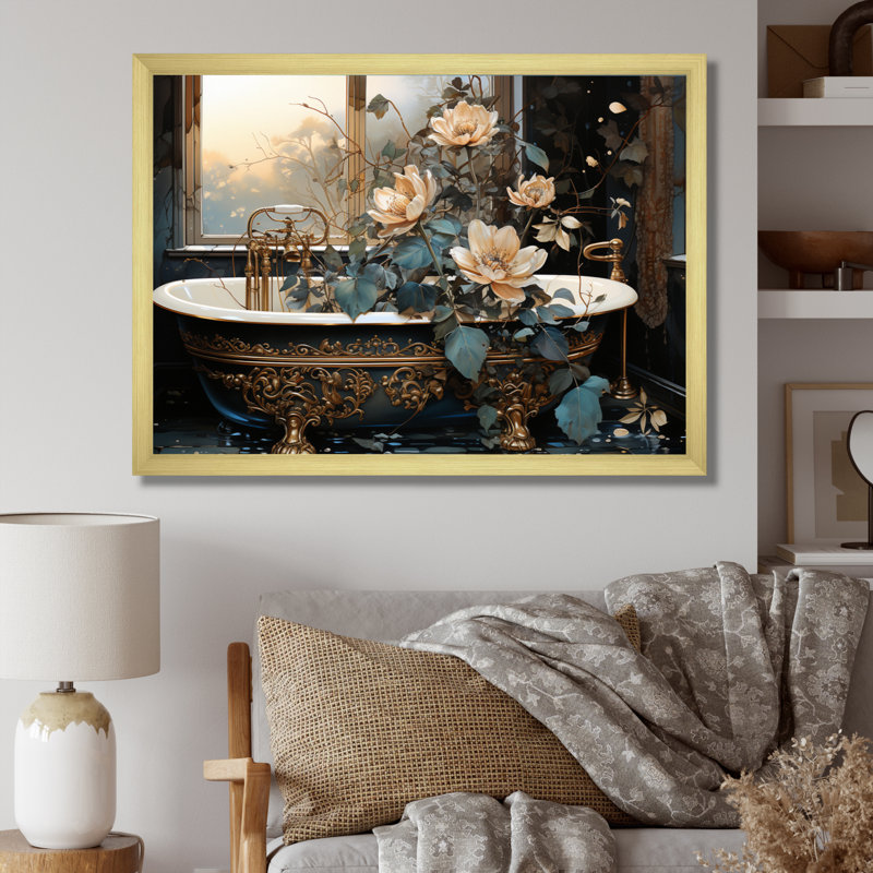 «Bathaign Made Of Gold II», impression d'art mural, H 16 po x l 32 po x P 1 po, Encadrement doré