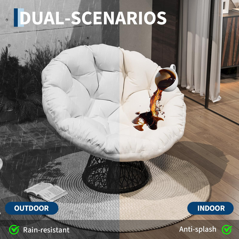 Fauteuil Papasan d'extérieur robuste à structure en acier - Fauteuil à bascule ergonomique en osier de 37 po pivotant à 360 ° pour le patio, le balcon, le porche et le salon 