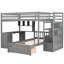 Lit superposé gris avec rangement au-dessus de simple, bureau et rangement fonctionnel, tiroirs et tablettes pour la vie organisée