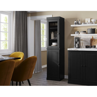 Jaylena 100% Solid Wood 16.5" Pantry Utility Storage Cabinet with Solid, Clear Glass Doors and Adjustable Shelves