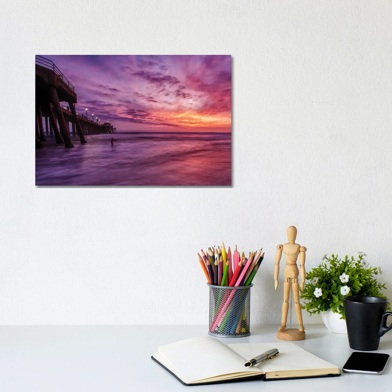 Huntington Beach Pier - Red Sky Delight by Zoe Schumacher - Wrapped Canvas Print, 20.32 cm H x 30.48 cm W
