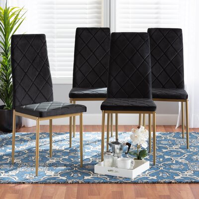 Dalisa Modern Luxe And Glam Navy Blue Velvet Fabric Upholstered And Gold Finished Metal 4-Piece Dining Chair Set -  Everly Quinn, 2943F9AC29B344E2ABE9F5991404060C