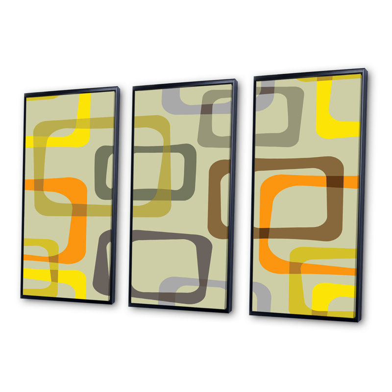 «Retro Square Design VII», reproduction de photo sur toile 3 pièces, Cadre noir, H 28 po x l 36 po x P 1 po