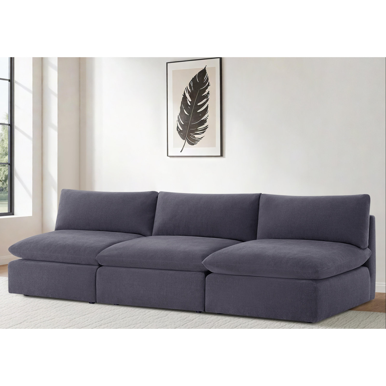 Annabella 3 - Piece 121" Upholstered Armless Sofa, Willow Zinc Performance Chenille